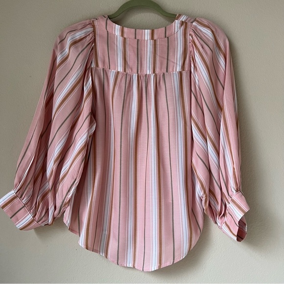 Anthropologie Maeve Byron Striped Balloon Sleeve Blouse X-Small, light pink - Picture 4 of 14